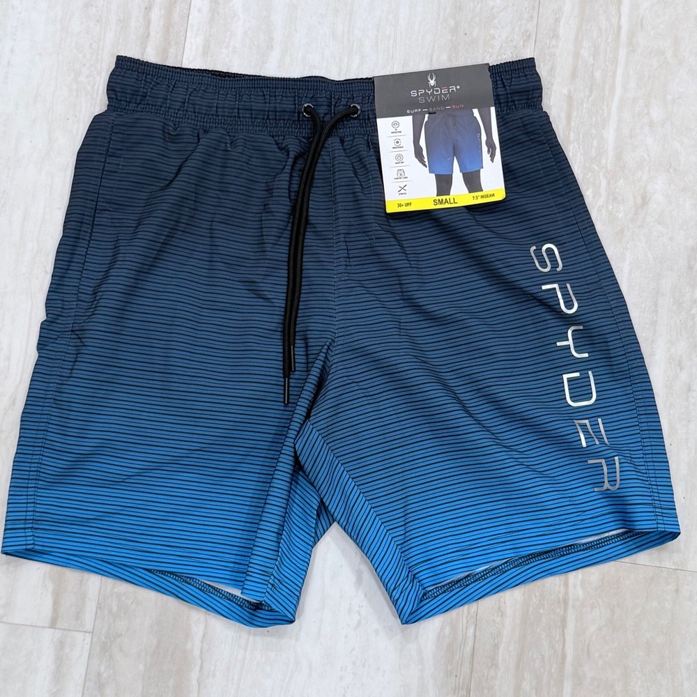 Spyder Swim Mens Blue Ombre Striped Board Shorts 7.5 Inseam Small NWT